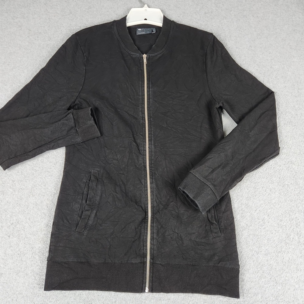 ASOS DESIGN Bomber Jacket Mens Medium Black Ribbed Textured Full Zip Casual Wear